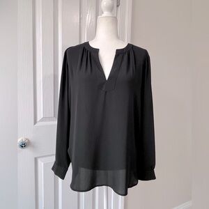 LOFT Black Sheer V-neck Blouse
